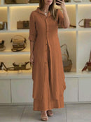 Conjunto Feminino Casual de Algodão e Linho de Duas Peças